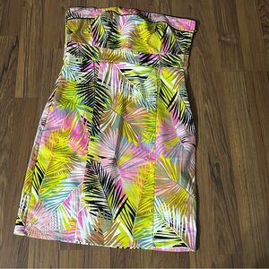 H&M Tropical Strapless Dress Palm Cocktail